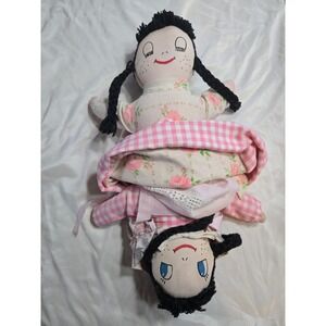 Vintage Handmade Topsy Turvy Flip Dolls Reversible Cloth Folk Art Set of 2